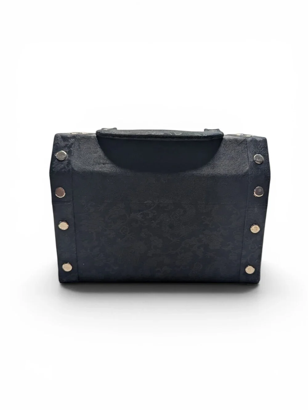 Vintage Asian Brocade Jewelry Box | Black Floral Dragon Mirror & Compartments